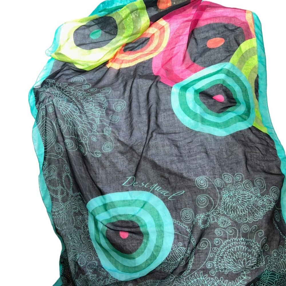 Desigual Multicolor Geometric & Floral Print Lightweight Scarf